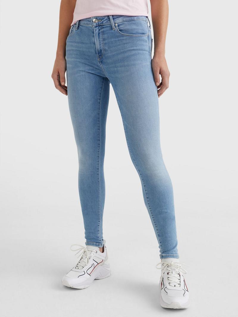 Női Tommy Hilfiger TH Flex Skinny Fit Light Wash Farmer Nadrág Kék | HU 210AHK